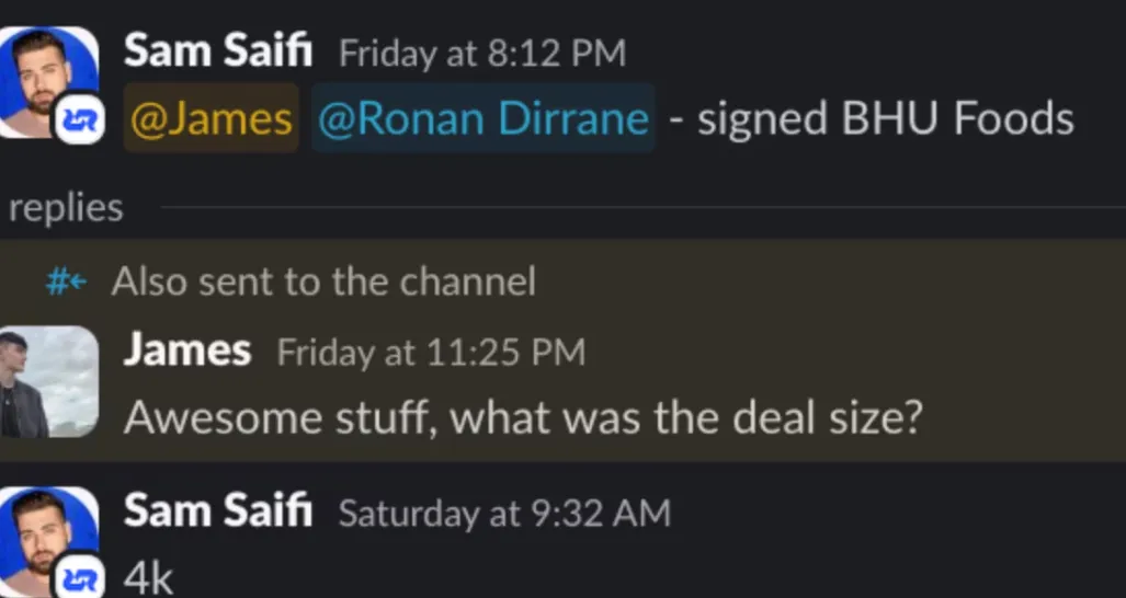 Sam $4k from 3 calls