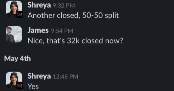 Shreya $32k closed